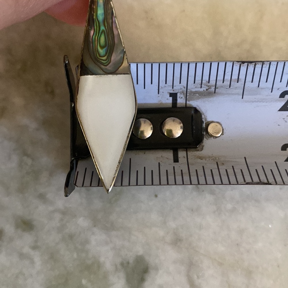 Vintage sterling abalone & mother of pearl dangle earrings artsy boho artisan - Picture 6 of 6